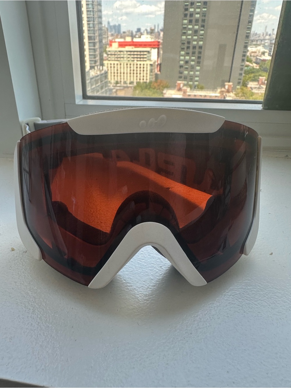 White Ski/Goggles with Red-Tinted Lens - Unbranded
